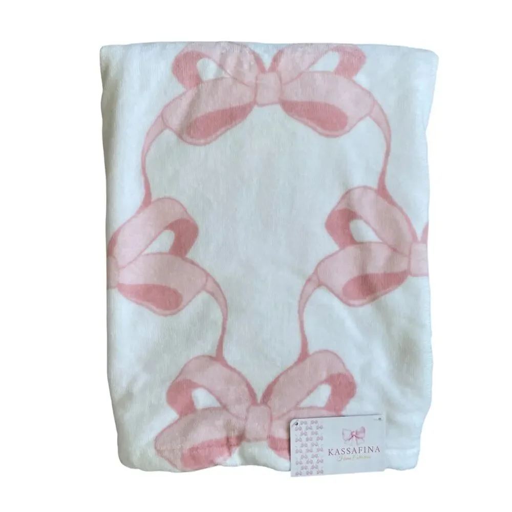 Kassafina Coquette Pink Bow Hand & Bath Towel 4PC Set 100% Cotton White NEW